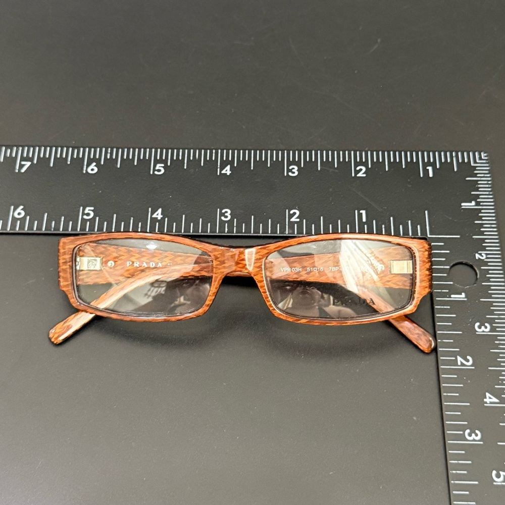 PRADA VPR 03H 7BP-101 Honey Brown Chevron 51-16-135 Rectangular Eyeglass Frame - Picture 8 of 14